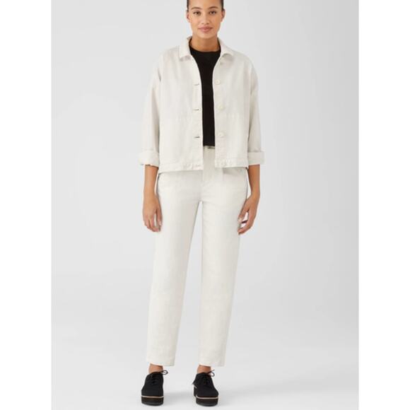 EILEEN FISHER Womens Denim Pants 6 Cream Organic Cotton Taper Natural Easy Fit - Picture 2 of 10